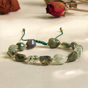 Braided Green Rutilated Quartz Adjustable String Bracelet