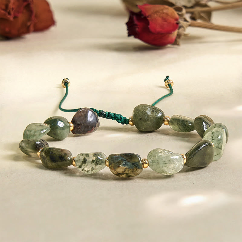 Braided Green Rutilated Quartz Adjustable String Bracelet
