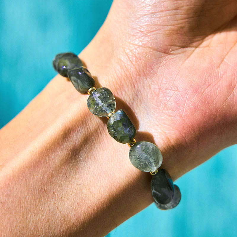 Braided Green Rutilated Quartz Adjustable String Bracelet