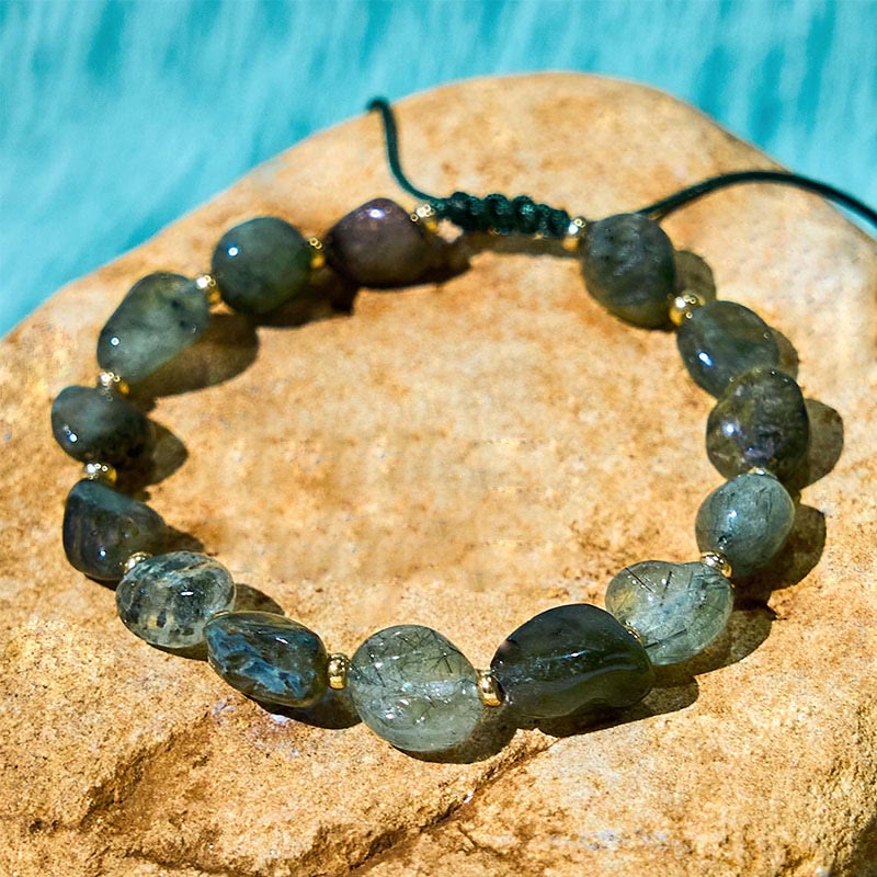 Braided Green Rutilated Quartz Adjustable String Bracelet