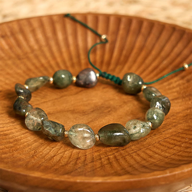 Braided Green Rutilated Quartz Adjustable String Bracelet