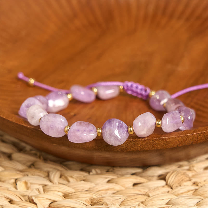 Irregular Raw Amethyst Braided String Adjustable Bracelet