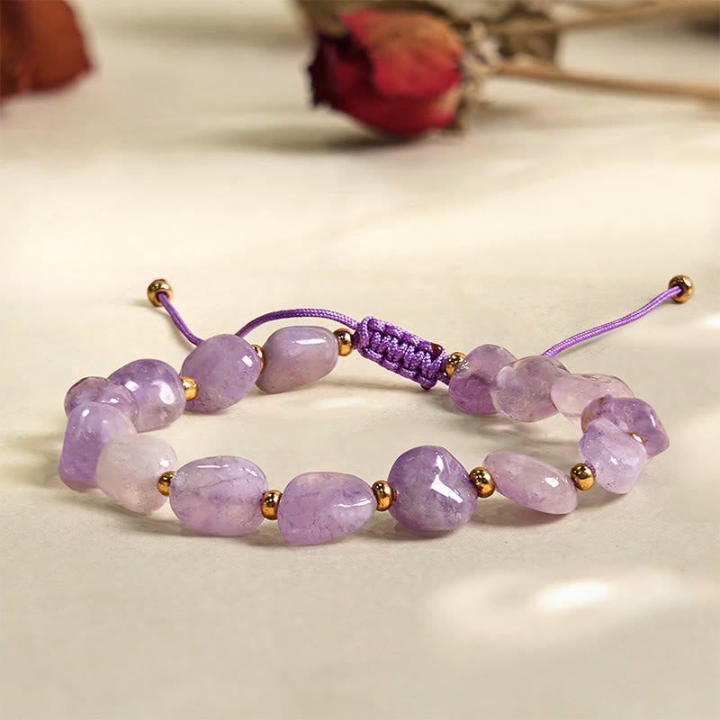Irregular Raw Amethyst Braided String Adjustable Bracelet