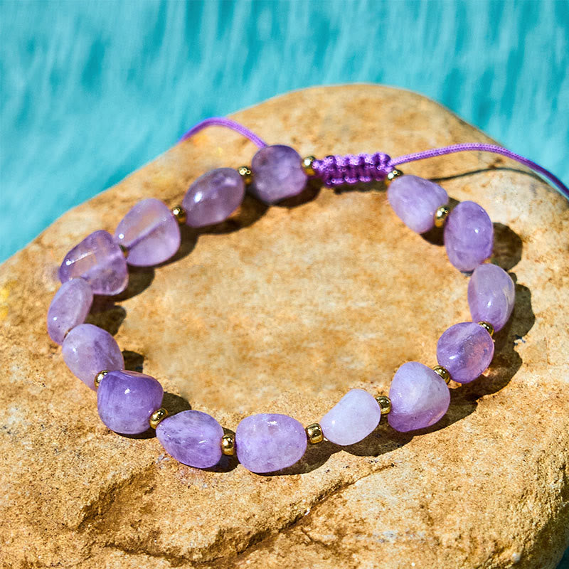 Irregular Raw Amethyst Braided String Adjustable Bracelet