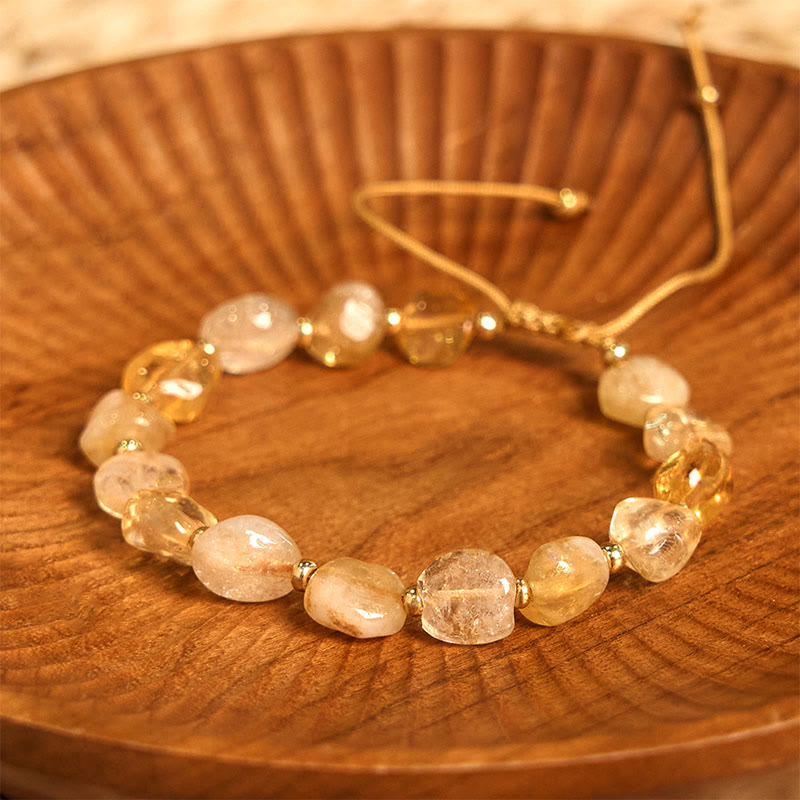 Raw Irregular Citrine Braided Cord Adjustable Bracelet