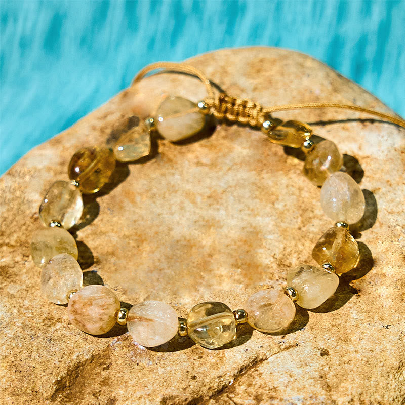 Raw Irregular Citrine Braided Cord Adjustable Bracelet