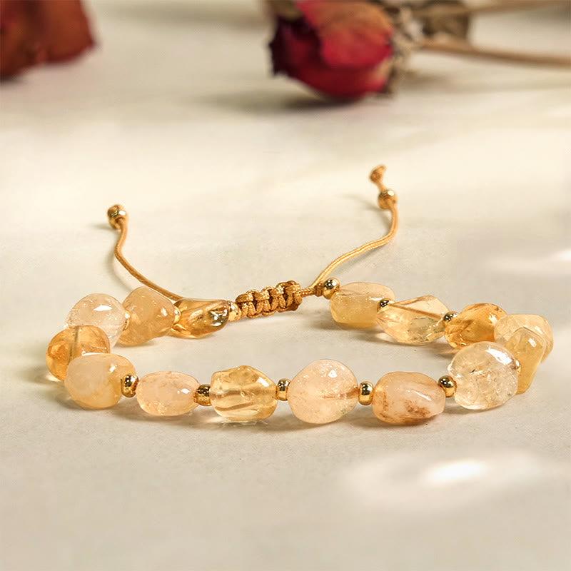 Raw Irregular Citrine Braided Cord Adjustable Bracelet