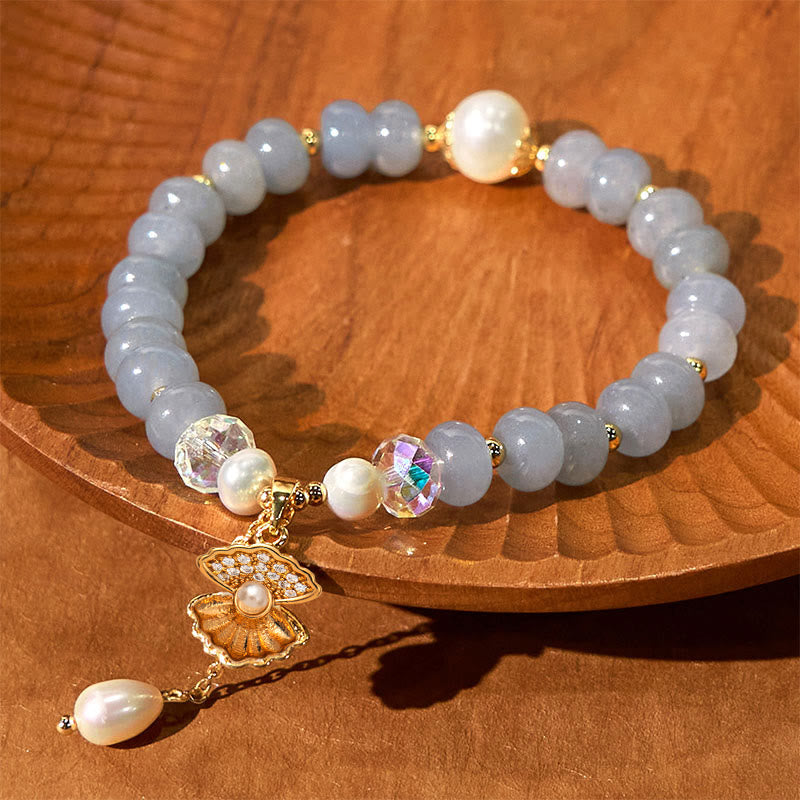 Natural Aquamarine Pearl and Seashell Beaded Energy Tool Bracelet