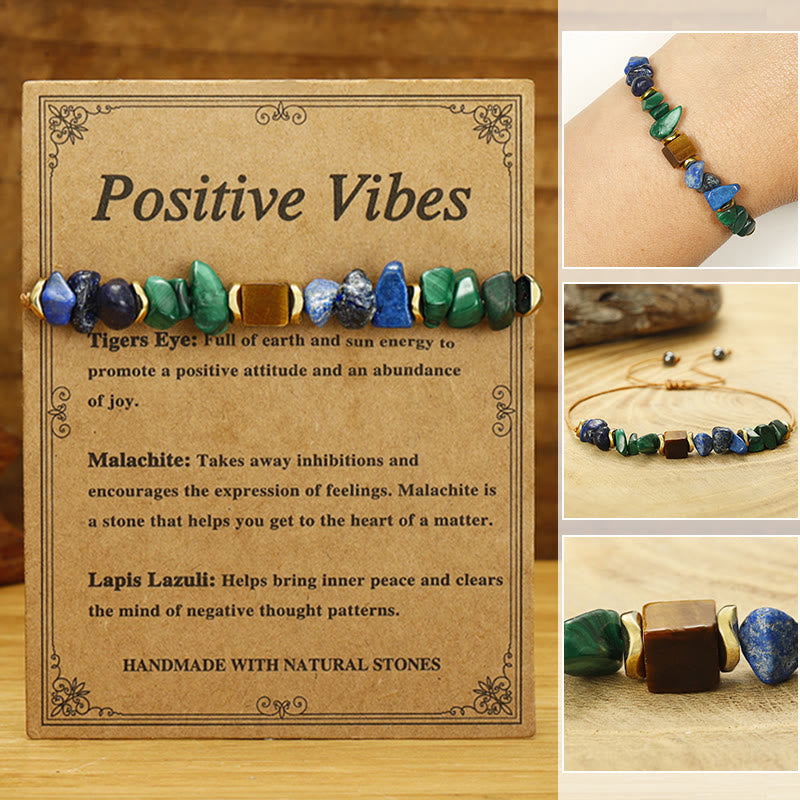 Adjustable Malachite Lapis Lazuli & Tiger Eye Copper Braided Bracelet