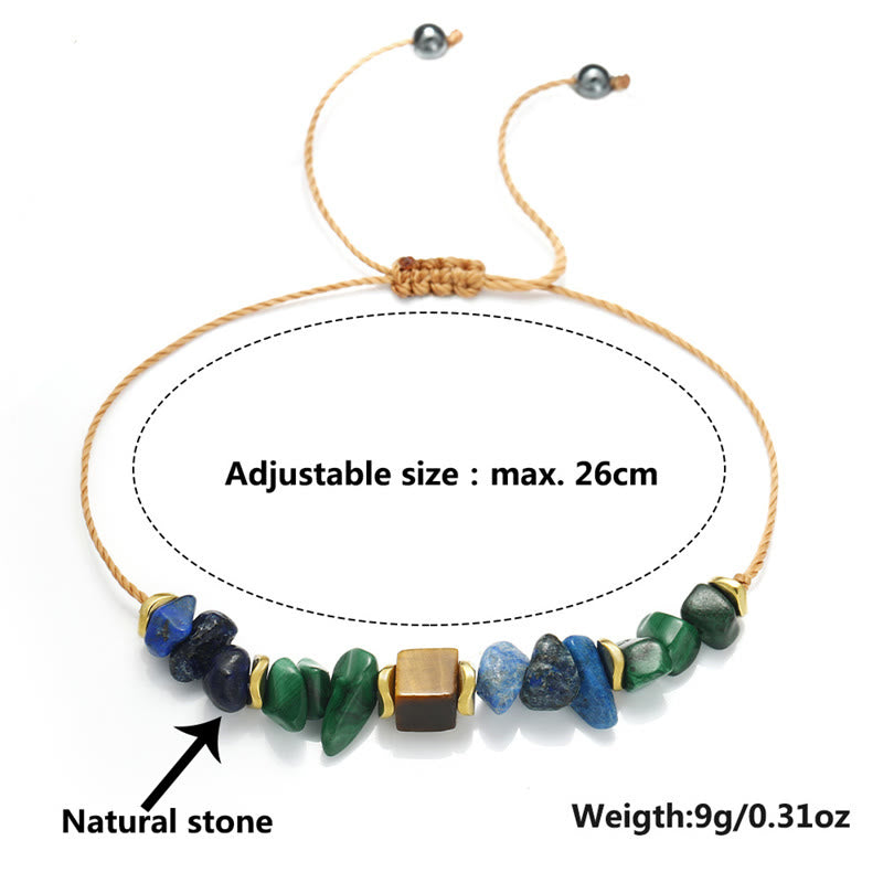Adjustable Malachite Lapis Lazuli & Tiger Eye Copper Braided Bracelet