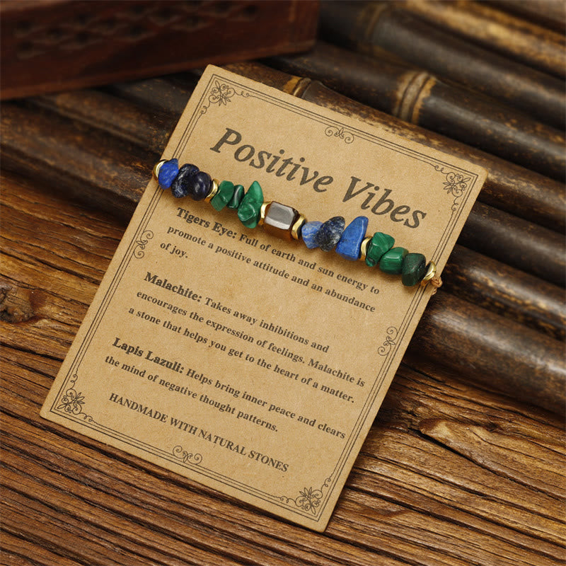 Adjustable Malachite Lapis Lazuli & Tiger Eye Copper Braided Bracelet