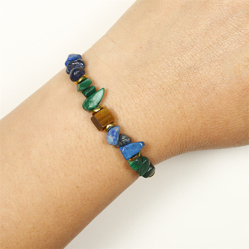 Adjustable Malachite Lapis Lazuli & Tiger Eye Copper Braided Bracelet