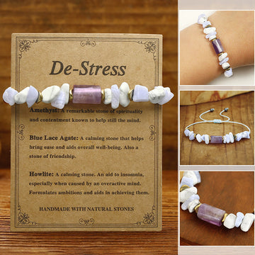Adjustable Blue Lace Agate Howlite Amethyst and Copper Beaded Bracelet