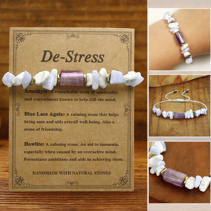 Adjustable Blue Lace Agate Howlite Amethyst and Copper Beaded Bracelet