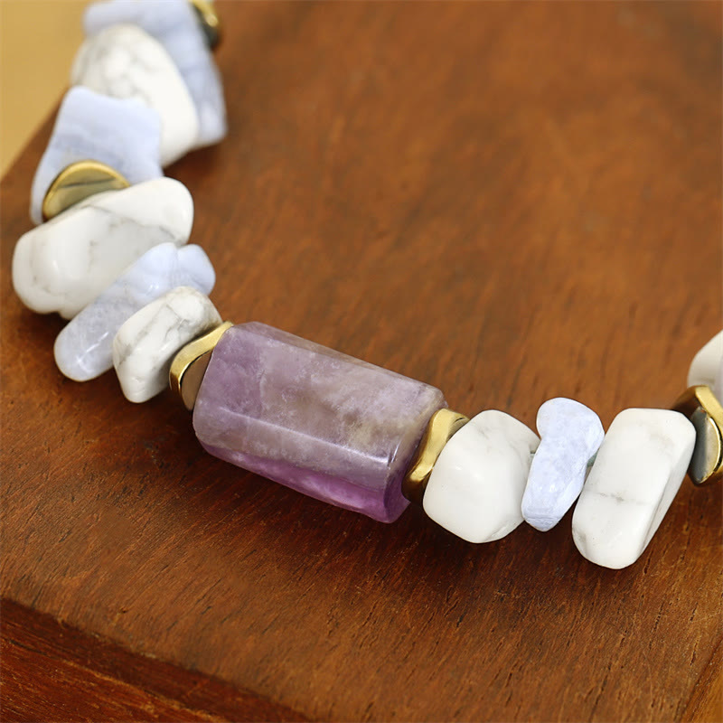 Adjustable Blue Lace Agate Howlite Amethyst and Copper Beaded Bracelet