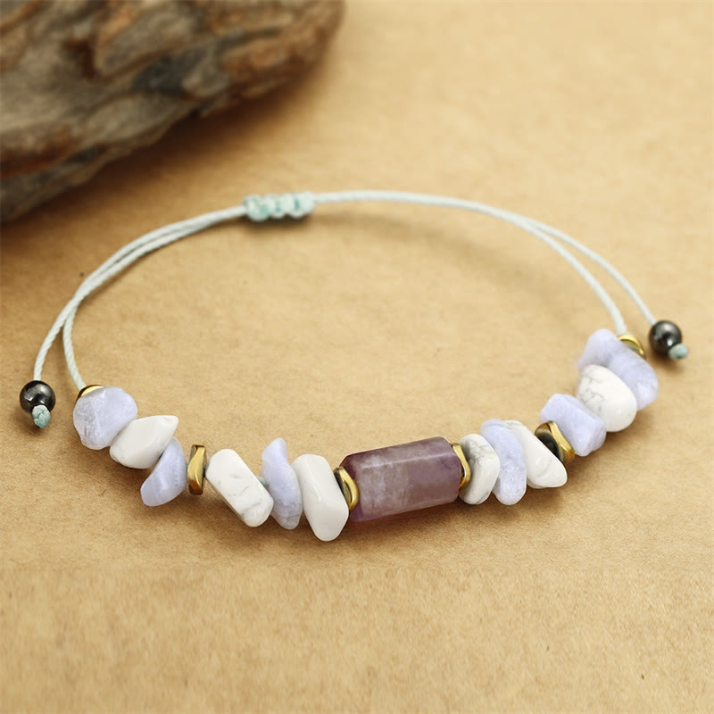 Adjustable Blue Lace Agate Howlite Amethyst and Copper Beaded Bracelet