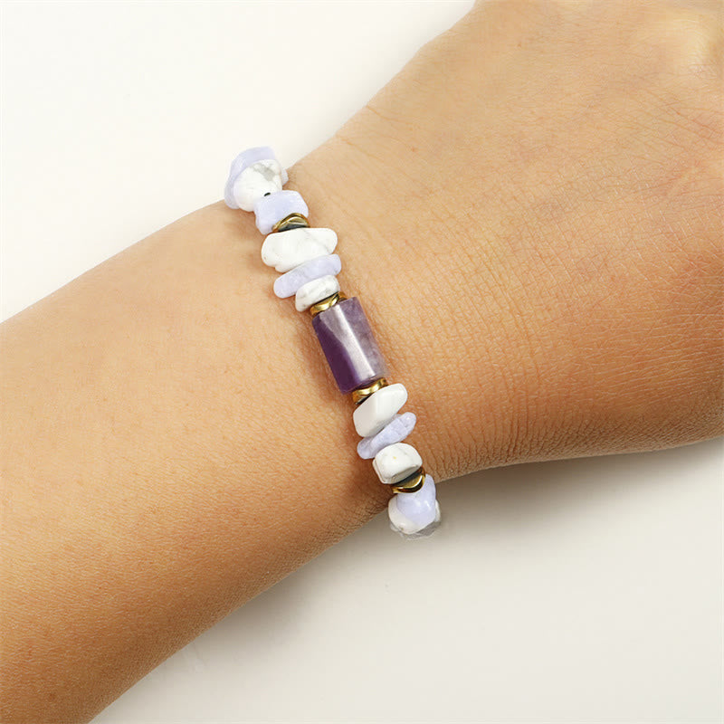 Adjustable Blue Lace Agate Howlite Amethyst and Copper Beaded Bracelet
