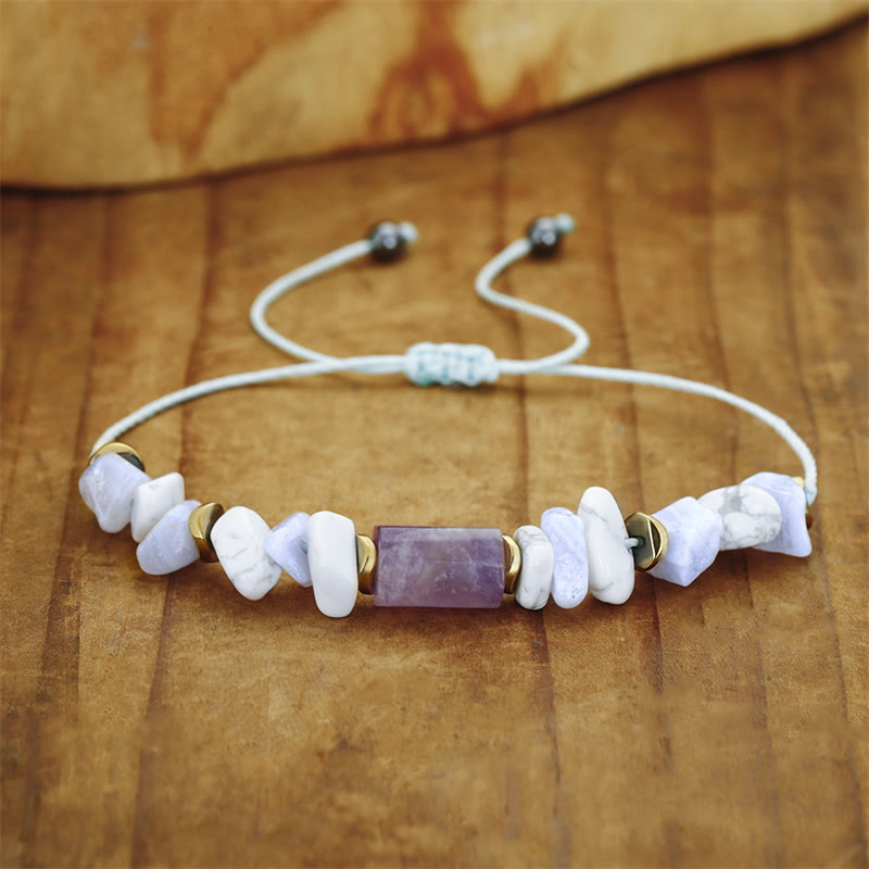 Adjustable Blue Lace Agate Howlite Amethyst and Copper Beaded Bracelet