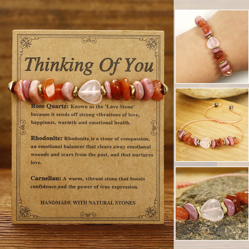 Rose Quartz Rhodonite Carnelian Amethyst Copper Adjustable Relationship Bracelet