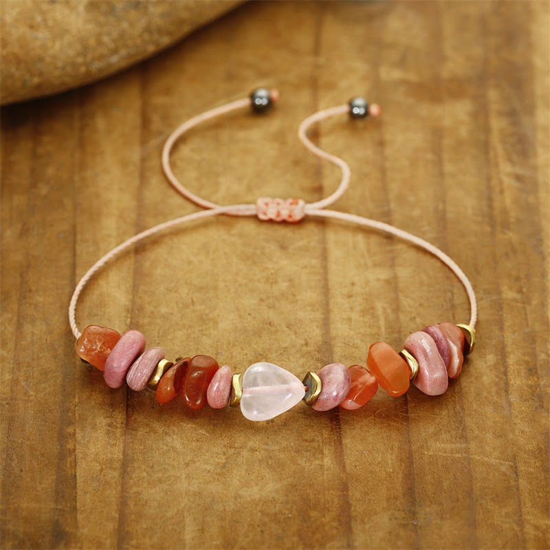 Rose Quartz Rhodonite Carnelian Amethyst Copper Adjustable Relationship Bracelet
