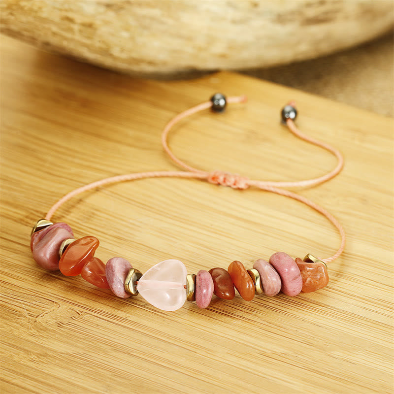 Rose Quartz Rhodonite Carnelian Amethyst Copper Adjustable Relationship Bracelet