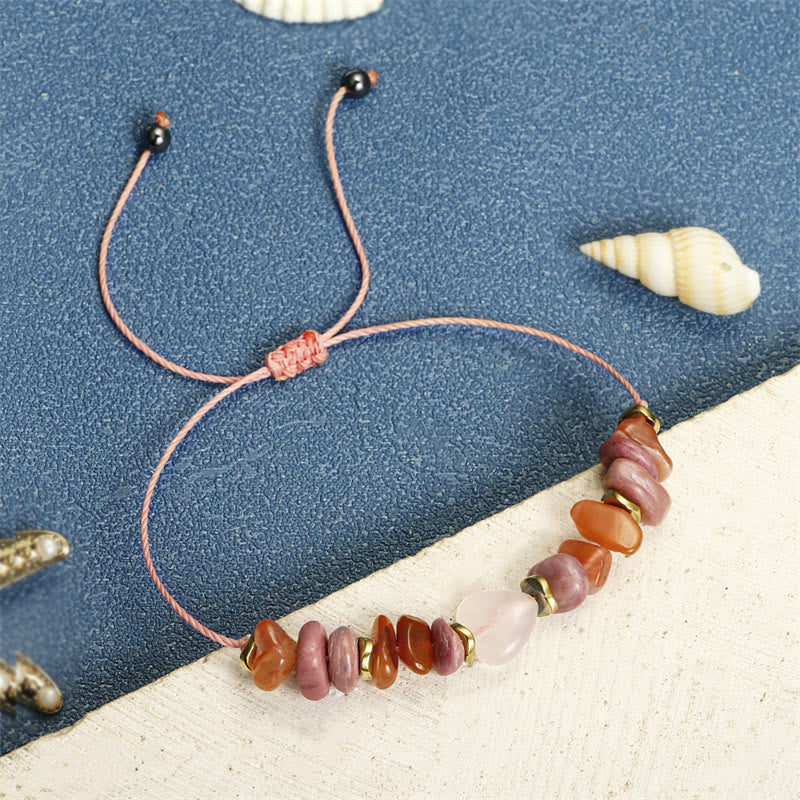 Rose Quartz Rhodonite Carnelian Amethyst Copper Adjustable Relationship Bracelet