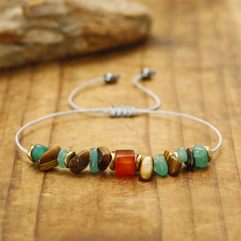 You Can Do It Green Aventurine Tiger Eye Carnelian Luck Bracelet