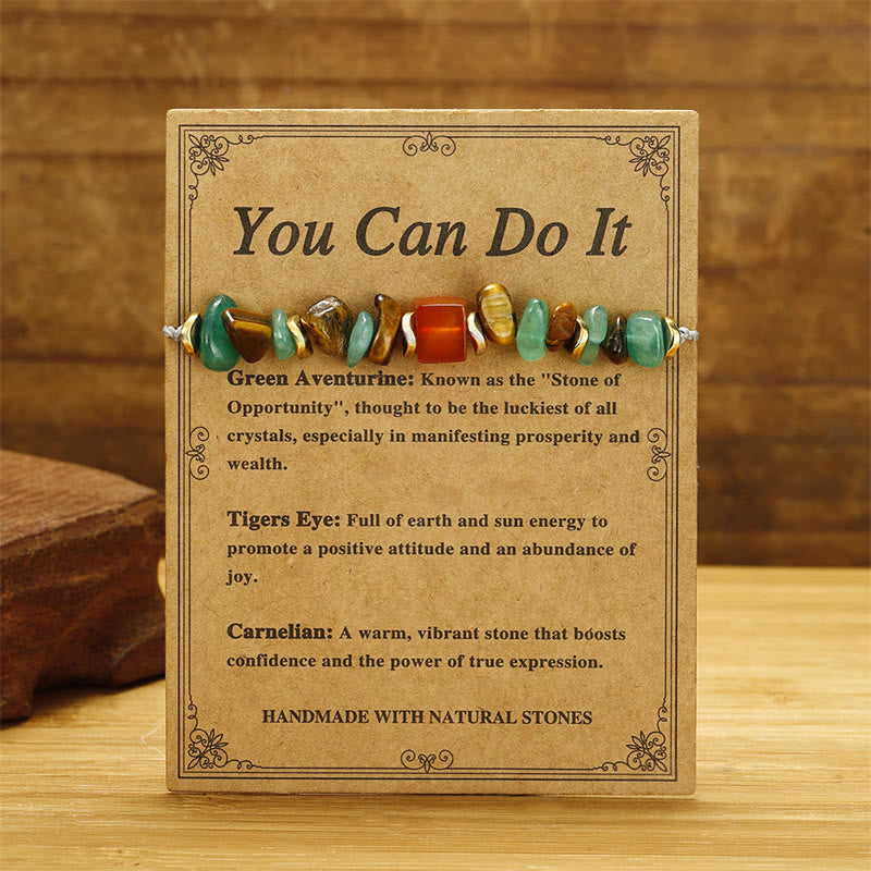 You Can Do It Green Aventurine Tiger Eye Carnelian Luck Bracelet