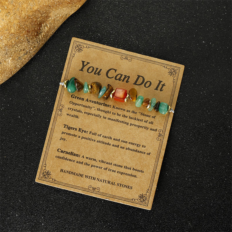 You Can Do It Green Aventurine Tiger Eye Carnelian Luck Bracelet