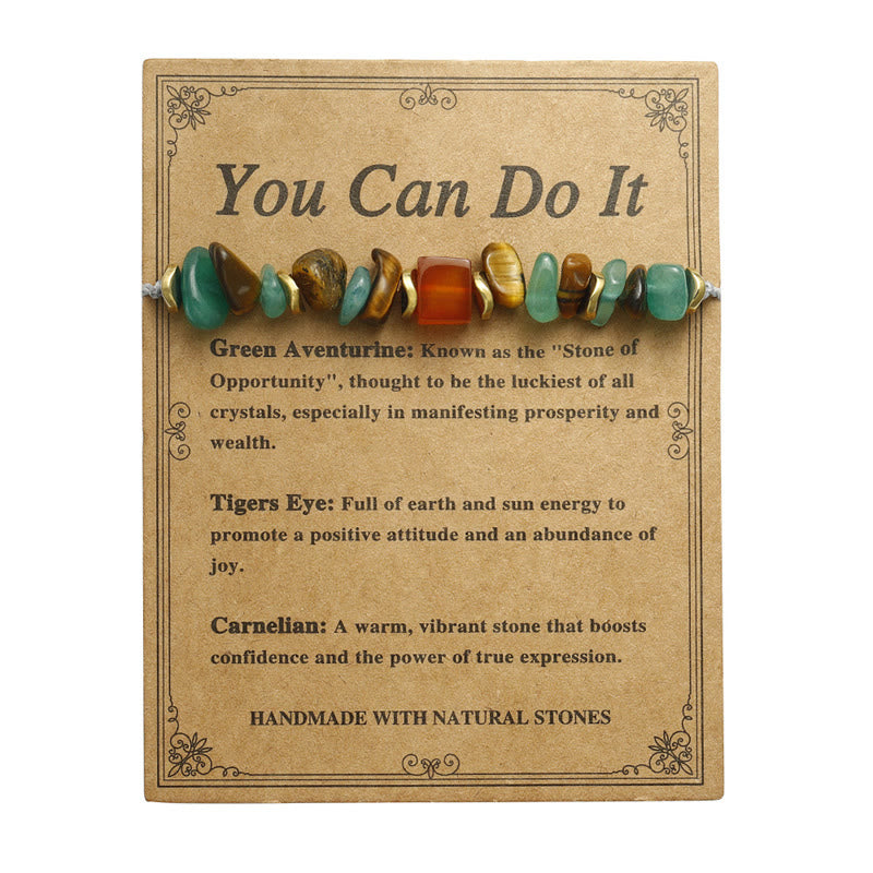 You Can Do It Green Aventurine Tiger Eye Carnelian Luck Bracelet