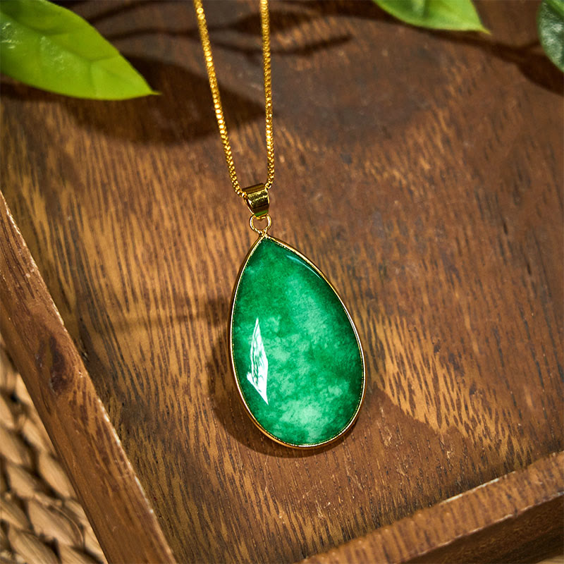 Green Jade Water Drop Pattern Abundance Necklace Pendant