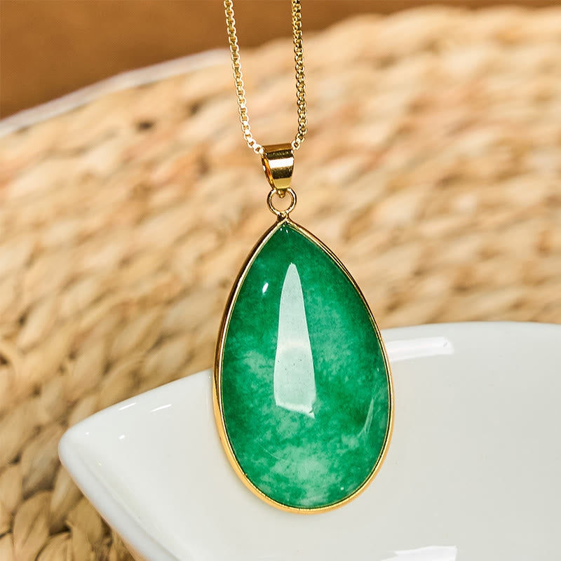 Green Jade Water Drop Pattern Abundance Necklace Pendant