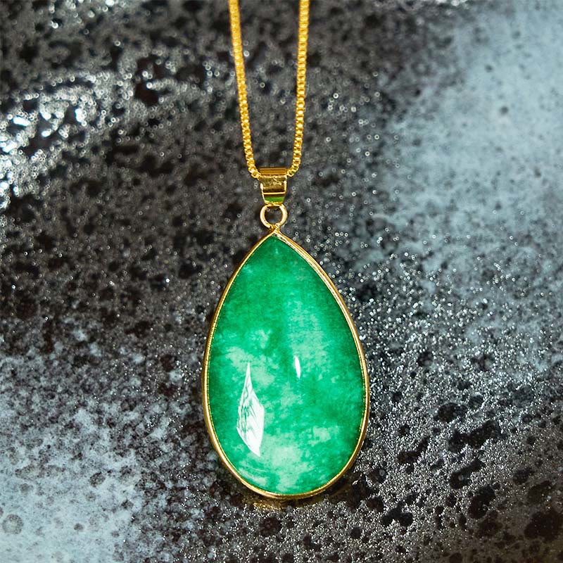 Green Jade Water Drop Pattern Abundance Necklace Pendant