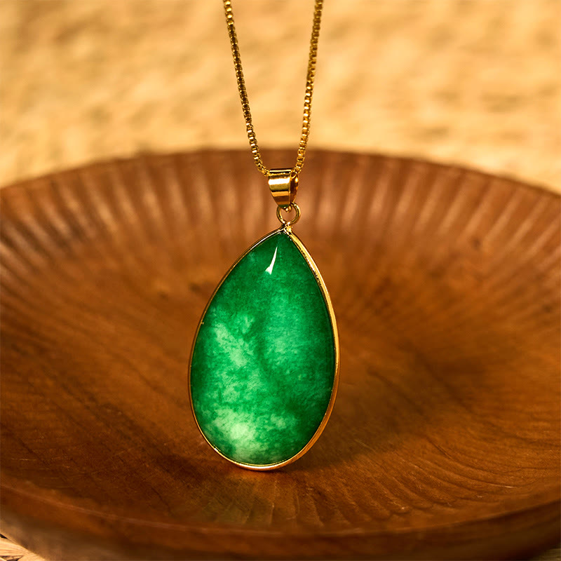 Green Jade Water Drop Pattern Abundance Necklace Pendant