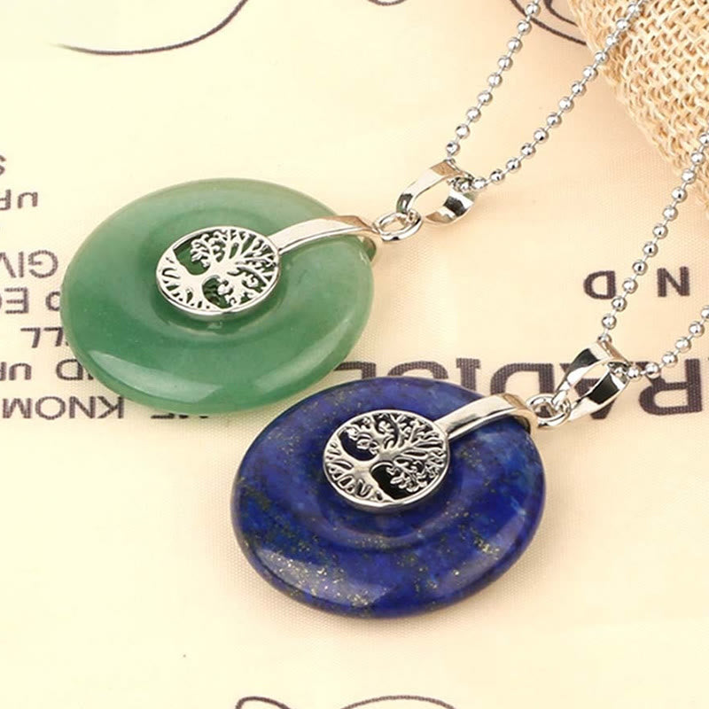 Various Crystal Rose Quartz Green Aventurine Amethyst The Tree of Life Kindness Necklace Pendant