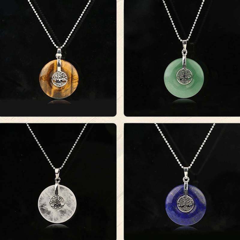 Various Crystal Rose Quartz Green Aventurine Amethyst The Tree of Life Kindness Necklace Pendant