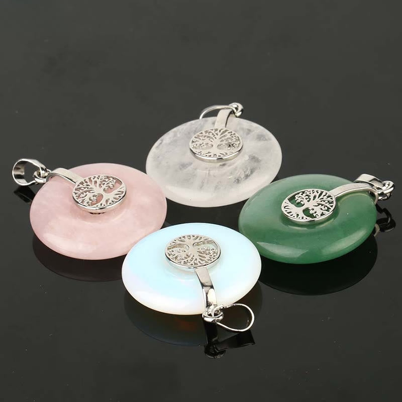 Various Crystal Rose Quartz Green Aventurine Amethyst The Tree of Life Kindness Necklace Pendant