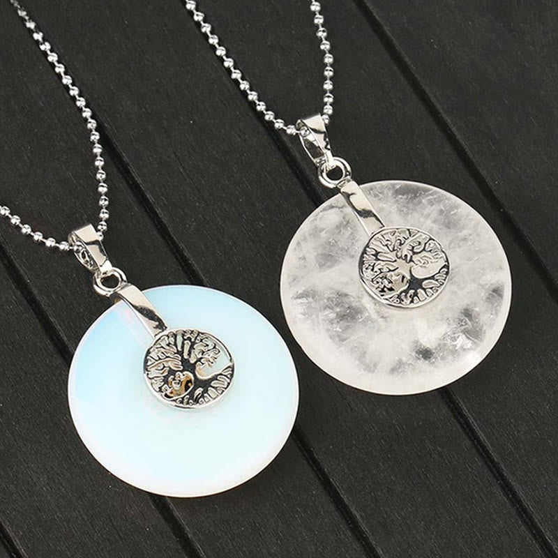 Various Crystal Rose Quartz Green Aventurine Amethyst The Tree of Life Kindness Necklace Pendant