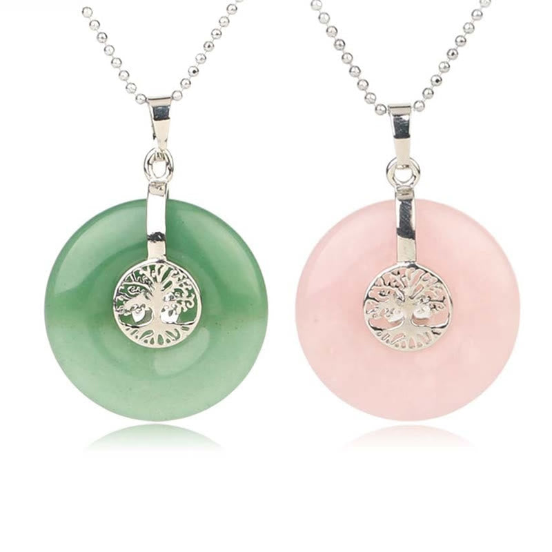 Various Crystal Rose Quartz Green Aventurine Amethyst The Tree of Life Kindness Necklace Pendant