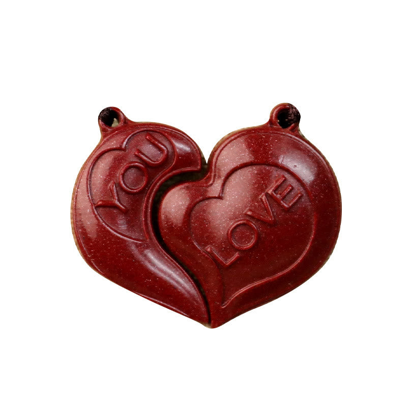 2Pcs LOVE YOU Natural Cinnabar Love Heart String Blessing Couple Necklace Pendant