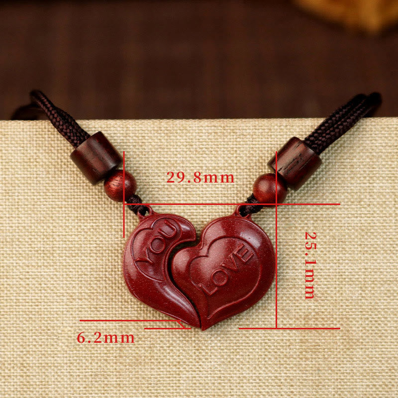 2Pcs LOVE YOU Natural Cinnabar Love Heart String Blessing Couple Necklace Pendant