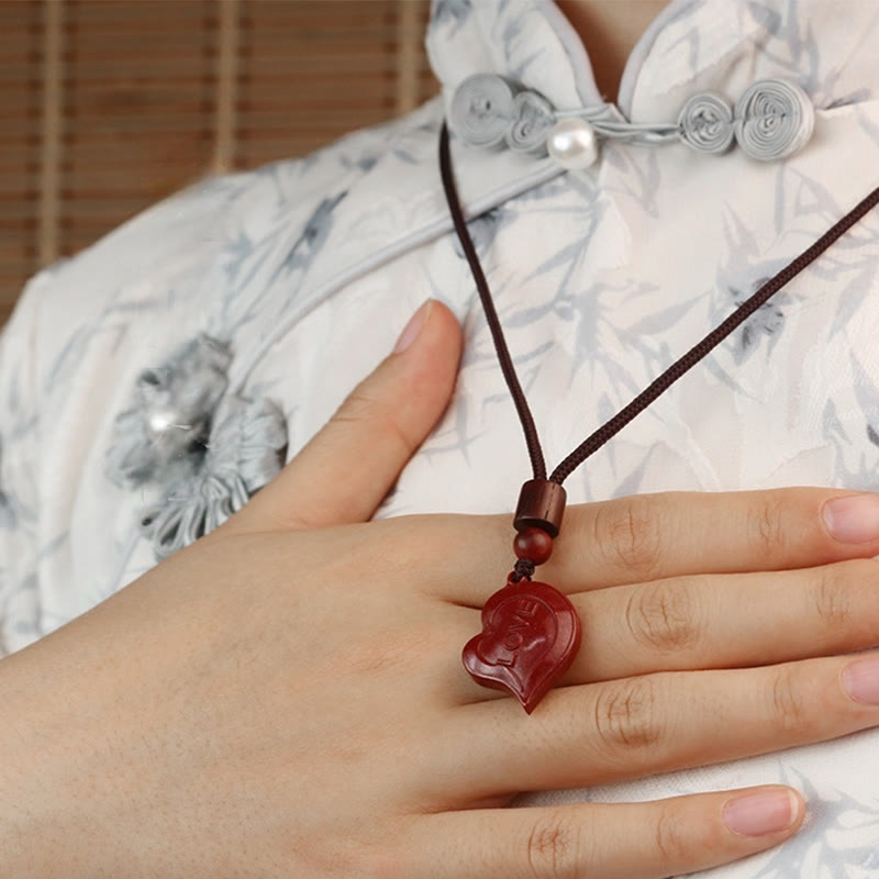 2Pcs LOVE YOU Natural Cinnabar Love Heart String Blessing Couple Necklace Pendant