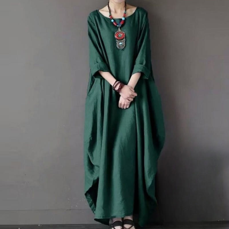 Breathable Cotton Three-Quarter Sleeve Meditation Maxi Dress