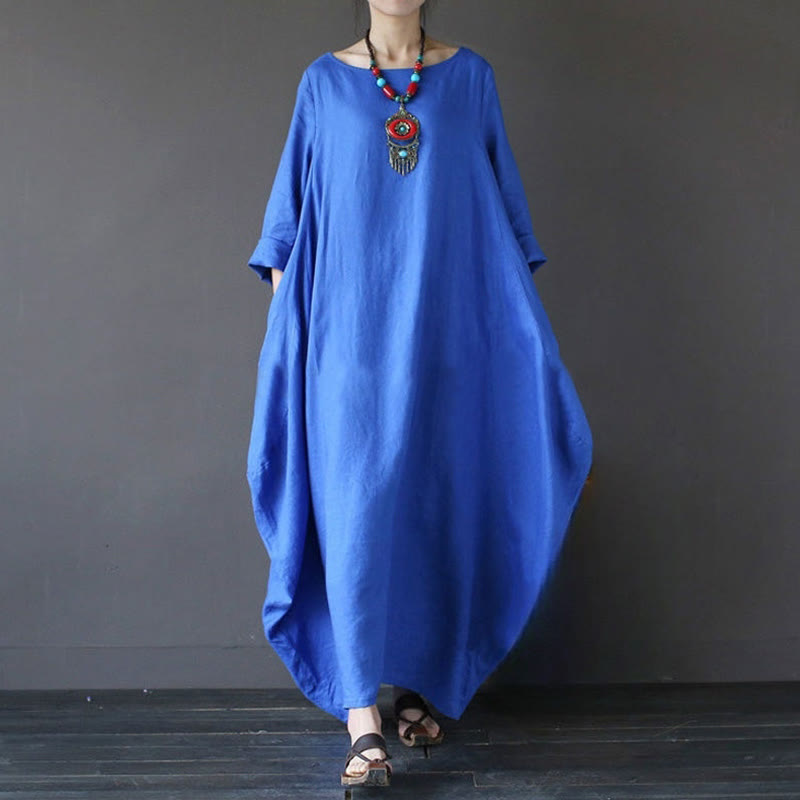 Breathable Cotton Three-Quarter Sleeve Meditation Maxi Dress