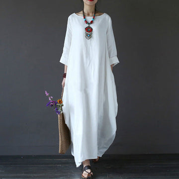 Breathable Cotton Three-Quarter Sleeve Meditation Maxi Dress