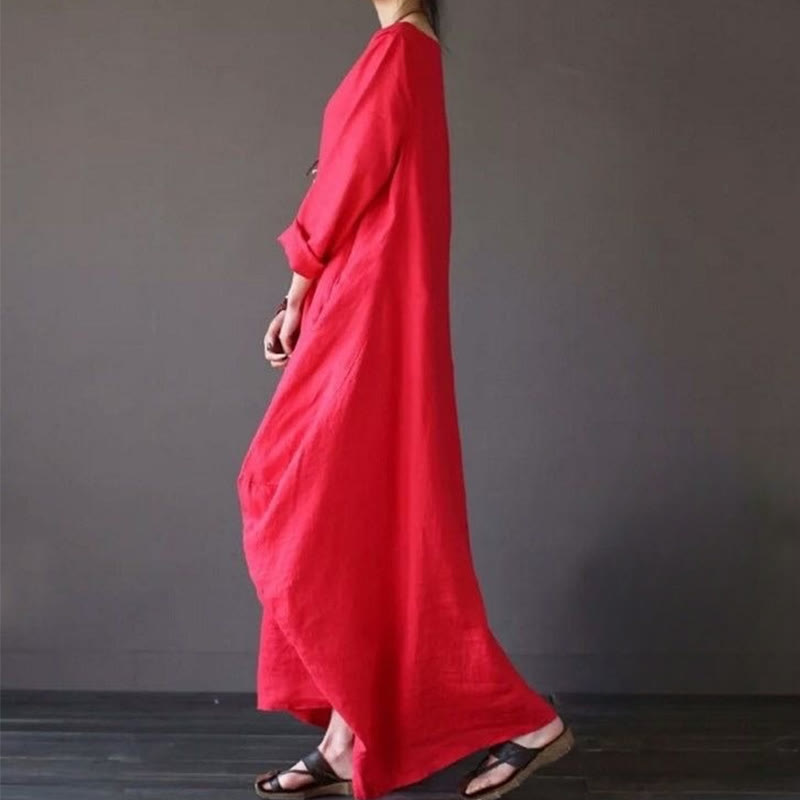 Breathable Cotton Three-Quarter Sleeve Meditation Maxi Dress