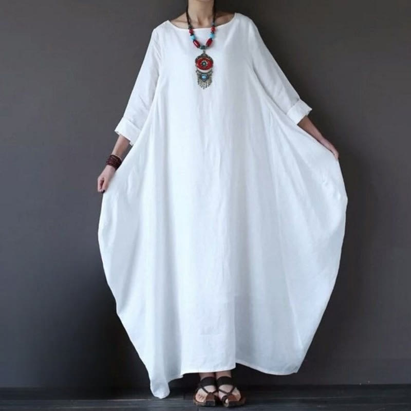 Breathable Cotton Three-Quarter Sleeve Meditation Maxi Dress