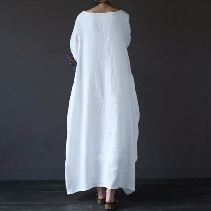 Breathable Cotton Three-Quarter Sleeve Meditation Maxi Dress