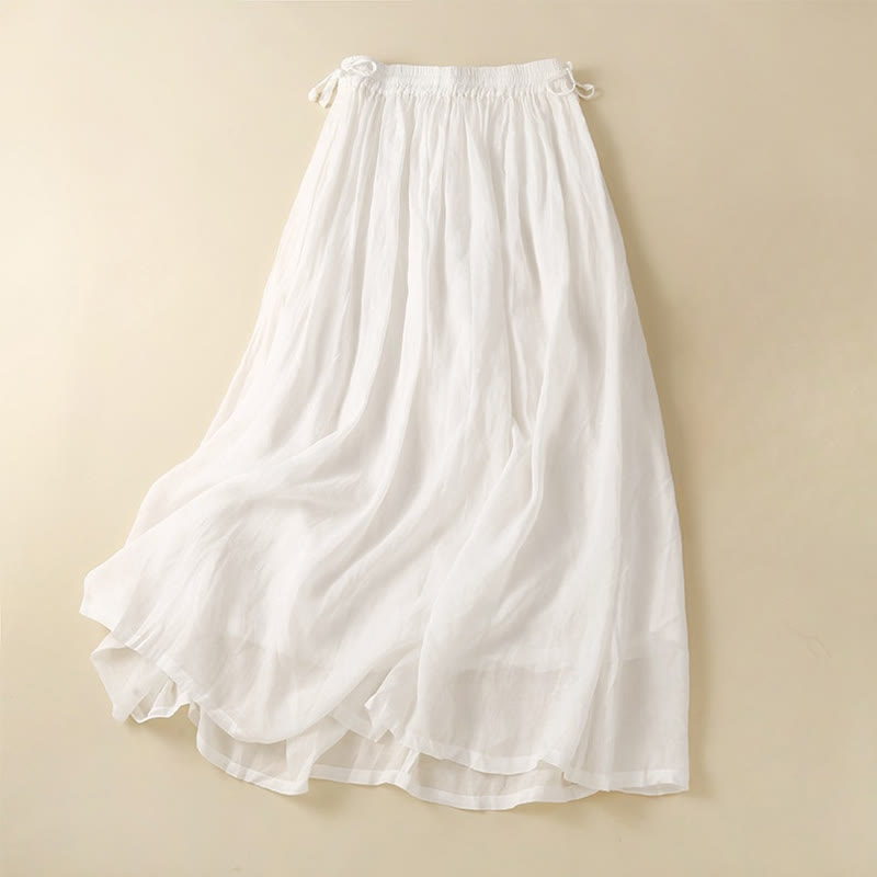 Plain Lace Up Elastic Waist Women's Skirt With Pockets