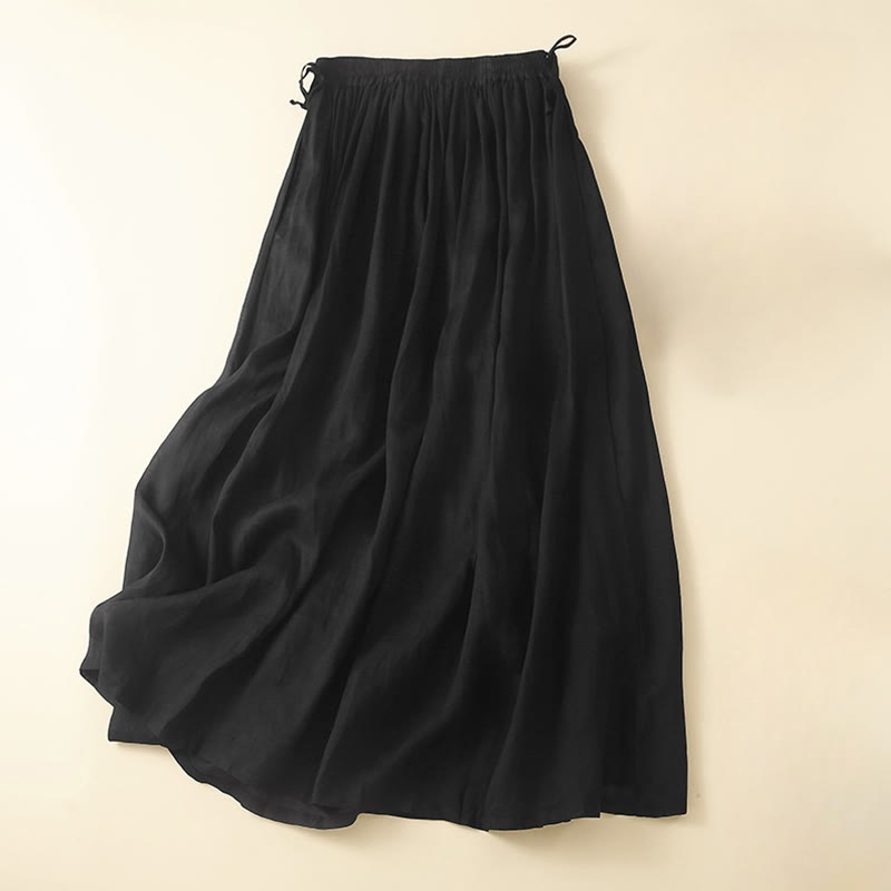 Plain Lace Up Elastic Waist Women's Skirt With Pockets